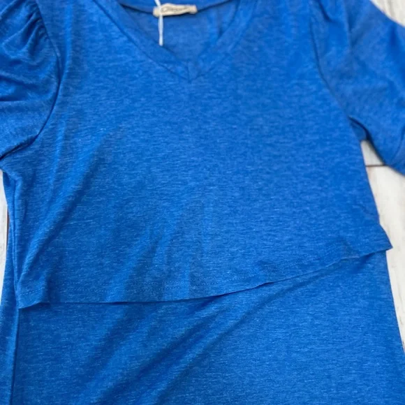 CzzzyL Women’s Nursing Blouse Blue V-Neck Puff Sleeve Top | Size Small | NWT - Picture 5 of 11